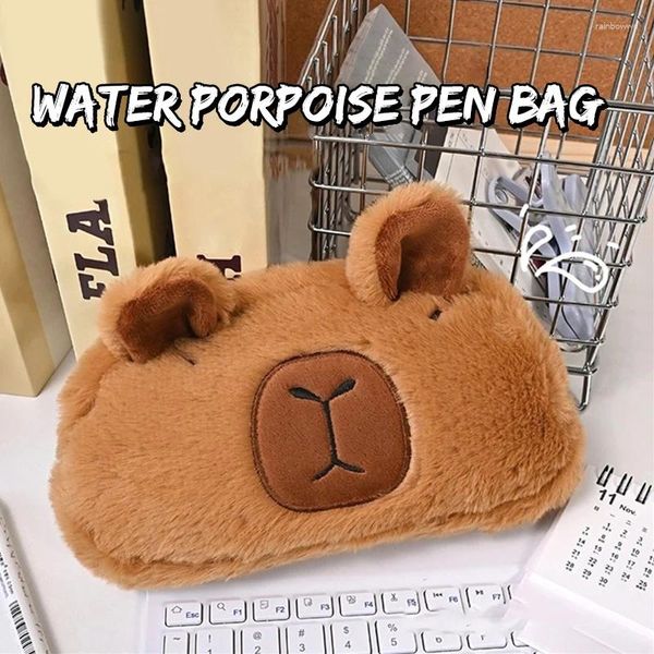 Keychains mignon crayon en peluche capybara sac de cosmétique sac de porte de porc de porc de grande capacité