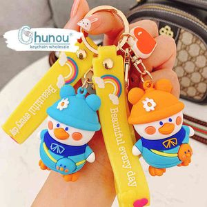 Keychains schattige cartoonpopauto sleutelhanger sile hoed kleine eend creatieve sleutelhanger tas joods pendant paar sleutels geschenken accessoires t220909