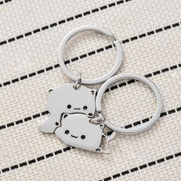 Porte-clés chat mignon porte-clés en acier inoxydable porte-clés couple amoureux animal correspondant porte-clés pendentifs cadeau de saint valentin