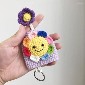 Keychains mignons créatifs kniiting de fleurs souriantes porte-clés pour clés de la voiture clés clés utiles avec clés de sac de rangement accessoires