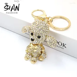 Llaveros Lindo Cristal Rhinestone Caniche Peluche Perro Llavero Dibujos animados Animal Aleación Colgante Llavero Bolso Monedero Llavero Titular Joyería