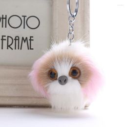 Llaveros Cute Fluffy Pom Puppy Key Chain Soft Artificial Rex Fur Ball Anillo de coche Pom-pom Ladies Bag Colgante Joyería