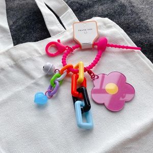 Porte-clés mignon pour sac de Style coréen, fleur colorée avec petit miroir, chaînes en acrylique à la mode pour femmes, vente en gros