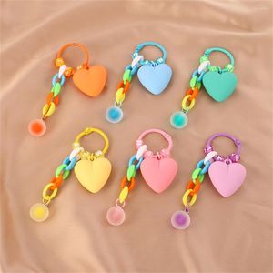 Keychains Cute Frosted Heart Keychain 6Colors Candy Resin Key Rings For Sweet Women Girls Wallet Oortelefoon Box Pendent Children's Day