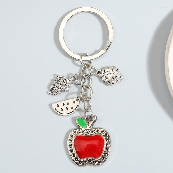 Llaveros Lindo llavero de fruta Manzana Plátano Cereza Naranja Llavero Fresa Sandía Cadenas Para Mujeres Hombres DIY Joyería hecha a mano Regalo