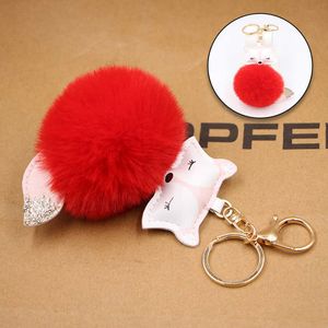 Keychains Cute Bur Ball Keychain Fox Soft Pompom Animal Hair Ball Car Keychain Ladies Car Bag Accessories Key Ring Gift Llaveros L230314