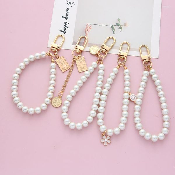 Keychains Lindo Girl Heart Pearl Keychain Antigua Pargente simple Encermada Cadena de teléfonos móviles Purse Llaveros Para Mujer