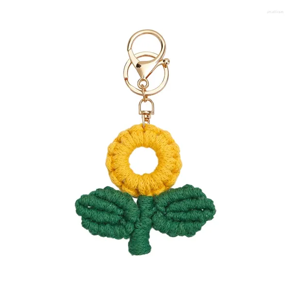 Llaveros Lindo hecho a mano de punto llavero de girasol lana bolso de ganchillo encantos colgante llavero anillo de coche llavero joyería accesorios de regalo