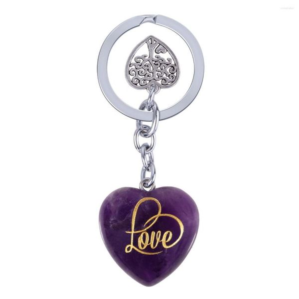Porte-clés mignon en forme de coeur cristal pierre porte-clés sculpté amour porte-clés en métal chanceux clé de voiture lanières bijoux accessoires