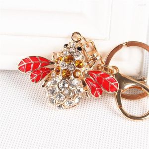 Porte-clés mignon abeille abeille aile rouge cristal strass charme pendentif sac à main porte-clés chaîne cadeau d'anniversaire créatif