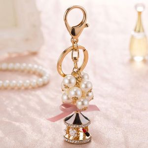 Porte-clés mignon porte-clés perle cristal chaîne carrousel pour femmes porte-clés bijoux cadeau accessoires Llaveros Para Mujer Drop Ship Miri22
