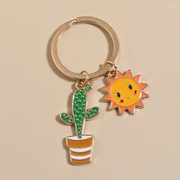 Sleutelhangers Leuke sleutelhanger Zon Cactus Bloem Sleutelhanger Brief Planten Kettingen Woestijn Cadeaus voor vrouwen Mannen Tas Accessoire DIY Handgemaakte sieraden