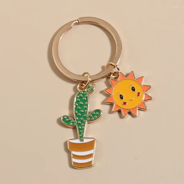 Porte-clés mignon porte-clés soleil cactus fleur porte-clés lettre plantes chaînes désert cadeaux pour femmes hommes sac accessoire bricolage bijoux faits à la main