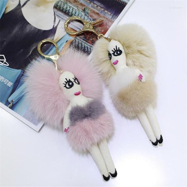 Chaveiros Bonito Chaveiro Mulheres Real com Chaveiros para Meninas Anel de Carro Artesanato Boneca Fluffy Bags Charme