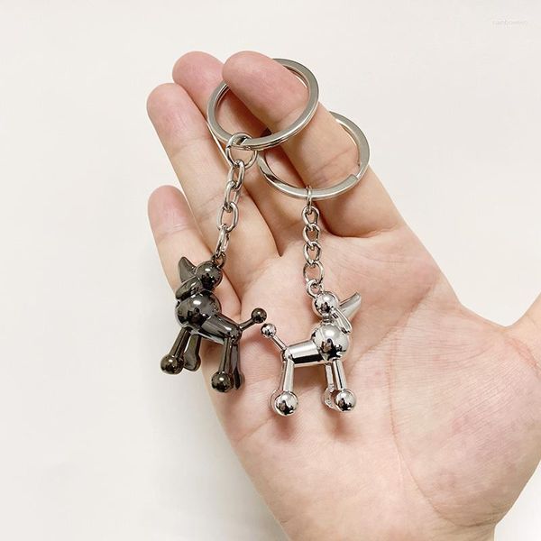 Porte-clés mignon métal caniche porte-clés pendentif haute poli chien porte-clés animal beau sac charmes décor accessoires femmes fête cadeau
