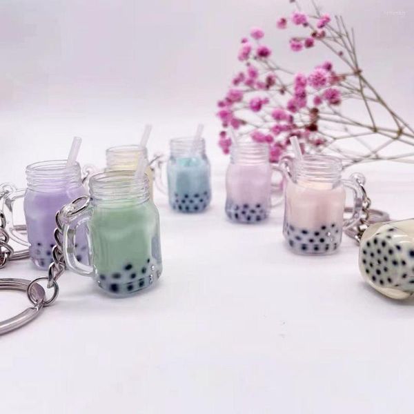 Porte-clés Mignon Mini Bubble Tea Porte-clés Acrylique Petit Boba Lait Tasse Paille Porte-clés Kawaii Voiture Porte-clés Sac Pendentif Accessoires Cadeau