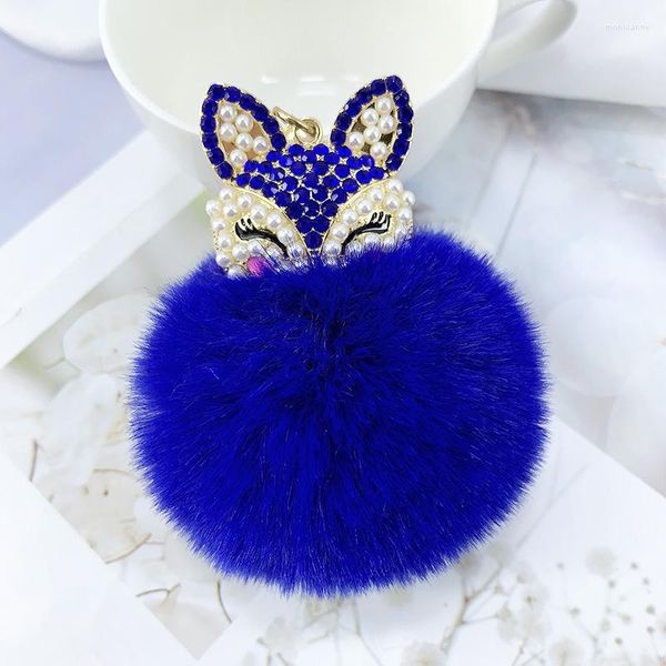 Porte-clés mignon mini pendentif coloré strass moelleux fourrure pompon boule porte-clés chaînes femmes filles sac de voiture porte-clés