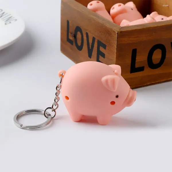 Porte-clés mignon Mini cochon forme animale porte-clés anneaux lumière LED lumineuse