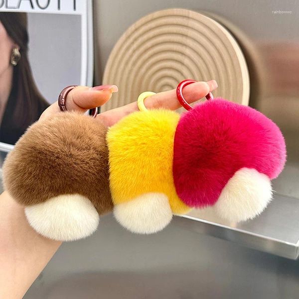 Porte-clés mignon champignon imitation fourrure porte-clés filles cartable jouet pendentif boule en peluche femmes sac suspendu ornements voiture porte-clés GIF