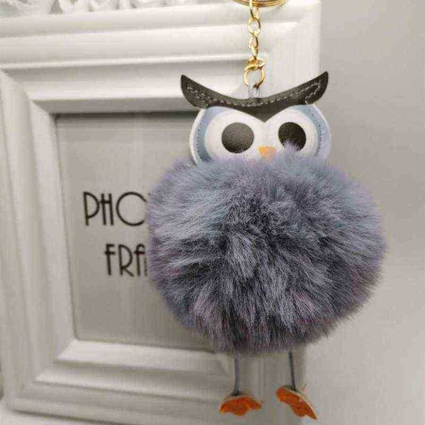 Porte-clés mignon hibou boule de fourrure porte-clés femme poupée en cuir animal sac de voiture pendentif porte-clés mode tendance cadeau T220909