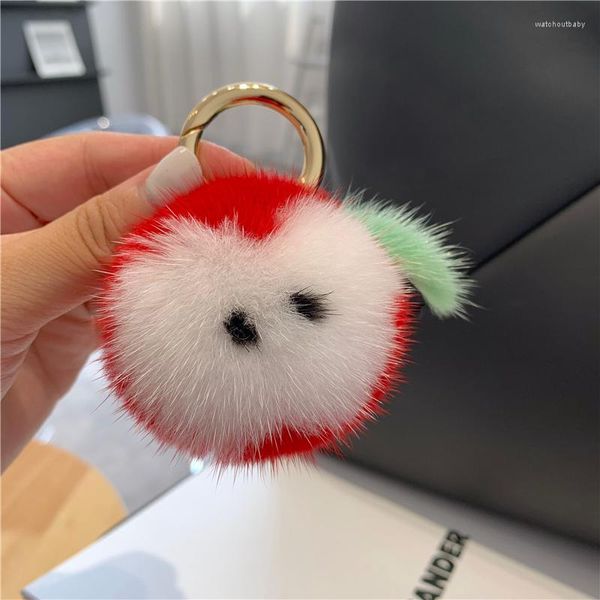 Llaveros Lindo Real Apple Colgante Llavero Mujeres Peluche Muñeca Bolsa Monedero Coche Llavero Teléfono Charm Adornos Regalos de cumpleaños Niñas Niños