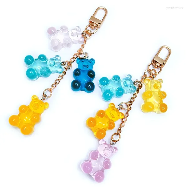 Llaveros lindos amuletos de oso de resina color dulzura color gummy teddy llavero colgante decoración kawaii para mujeres y niñas