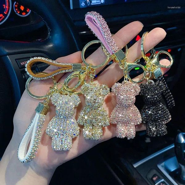 Porte-clés mignon strass ours porte-clés femme porte-clés pour clé de voiture dessin animé souris femmes sac pendentif support de luxe chaîne amoureux fille cadeau