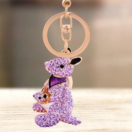 Porte-clés mignon strass cristal kangourou mère et fils porte-clés Animal porte-clés porte-anneau sac pendentif porte-clés