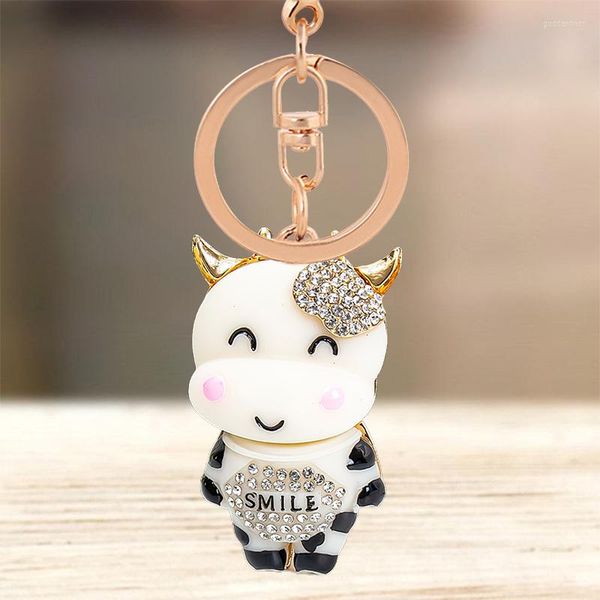 Porte-clés mignon strass cristal riant noir blanc bétail porte-clés Animal vache porte-clés porte-anneau sac pendentif porte-clés