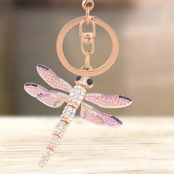 Porte-clés mignon strass cristal rose grandes ailes libellule porte-clés Animal porte-clés porte-anneau sac pendentif porte-clés