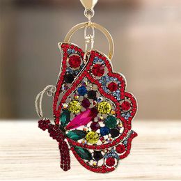 Keychains Leuke Rhinestone Crystal Red Butterfly Key Chain Insect Ring Ring Hanger Pendant Keyring