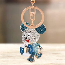 Keychains Leuke Rhinestone Crystal Swimming Ring Mouse Keychain Animal Rat Key Chain Holder Hanger Bag Pendant Keyring