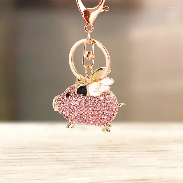 Llaveros Lindo Rhinestone Crystal Wing Pig Llavero Animal Zodíaco Jabalí Llavero Anillo Titular Bolsa Colgante Accesorios Llavero