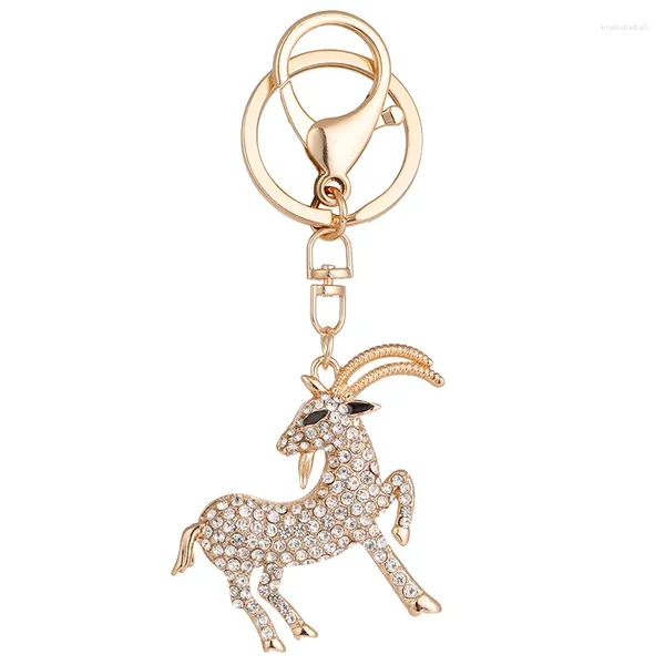 Keychains Mignestone Crystal Zodiac Goat Keychain Animal Sheep Key Chain Ring Honder Pendant