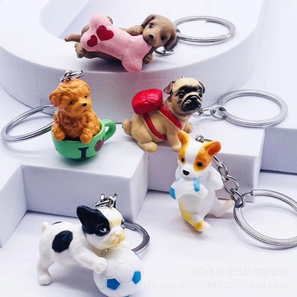Porte-clés mignon simulation chien de compagnie porte-clés sac de voiture pendentif clé bricolage micro paysage décoration accessoires anneau