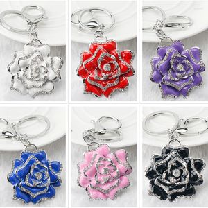 Keychains schattige zoete rozenbloemen sleutelhanger vrouwen romantische tas hanger sleutel ringen gesp chaspketen accessoires auto handtas snuisterij