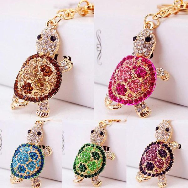 Llaveros Lindo Forma de Tortuga Colgante Llavero Colorido Brillante Rhinestone Llavero Llaveros Mujeres Niñas Adorno Colgante Accesorios