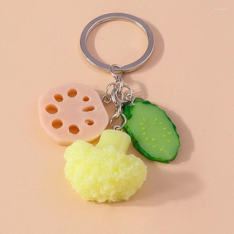 Keychains Cute Vegetable Keychain Resin Cauliflower Lotus Cucumber Charms Keyrings For Women Men Car Key Handbag Hanging Chains