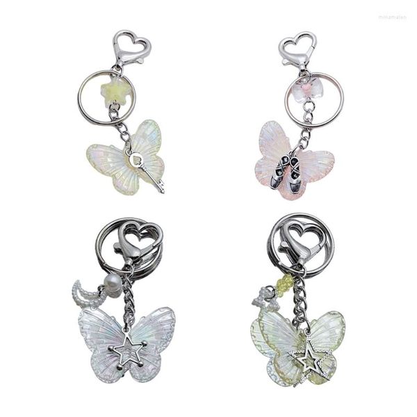 Llaveros Zapatos de baile Llavero Cristal Mariposa Estrella Llavero Teléfono Charm Starp Joyería delicada