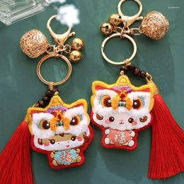 Keychains Dancing Lion Diy Embroidery Keychain Chinese Zodiac vrouwen Key Holder schattige paren Amulet Cross Stitch Keyring handgemaakte llaveros