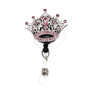 Porte-clés Porte-Badge Couronne Rose Décoratif - Bobine Rétractable Strass ID Clip Infirmières Cadeau Bijoux