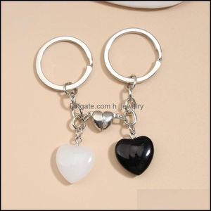 Porte-clés Design Porte-clés Cristal Naturel Quartz Pierre Amour Coeur Bouton Magnétique Porte-clés Porte-clés Pour Couple Ami Cadeaux DIY Jewe Dh2Hr