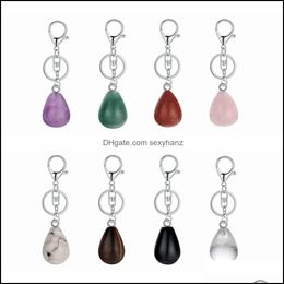 Keychains Design Keychain Waterdrop Natural Crystal Quartz Stone Keyring Key Chains For Couple Friend Gifts Diy sieraden Drop levering Dhbiy