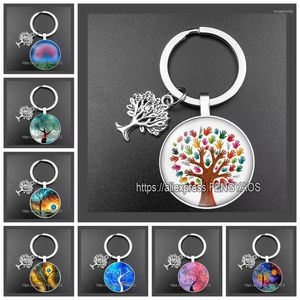 Porte-clés arbre de vie digne, porte-clés homme, cabochon en verre noir, porte-clés pour porte-bonheur, cadeau pour parents