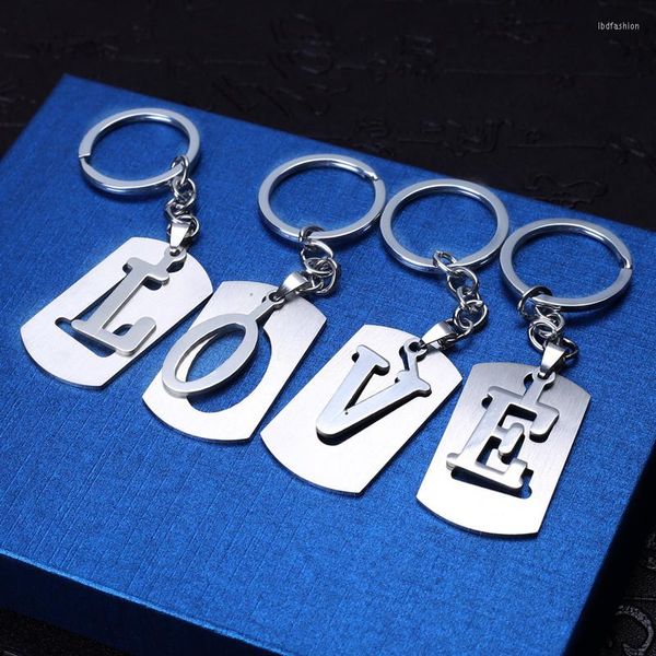 Llaveros DIY A-Z letras llavero para hombres llavero de acero inoxidable mujeres coche anillo letra Simple nombre titular fiesta regalo joyería