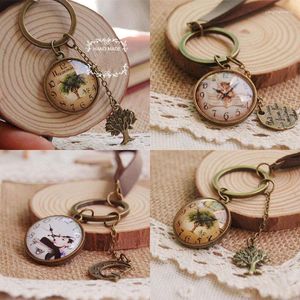 Porte-clés bricolage Audrey Heburn/ange/arbre de vie, pendentif en verre, horloge imprimée, chaîne en cuir Vintage, bijoux à breloques J40