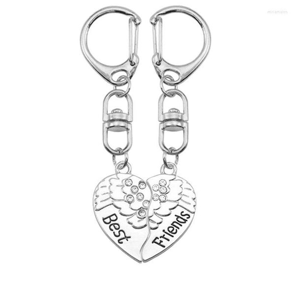 Porte-clés bricolage porte-clés pour femmes fille cristal aile coeur en forme de puzzle pendentif accessoires charme couple bijoux cadeau goutte miri22