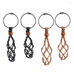 Porte-clés bricolage porte-clés inachevé macramé chaîne longe pierre support en cristal Unique bijoux faisant des accessoires noir marron Enek22