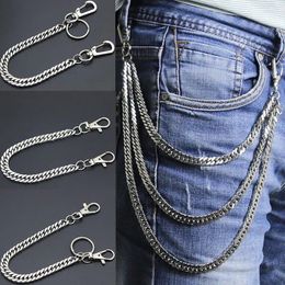 Sleutelhangers Diy Roestvrij Staal Lange Metalen Portemonnee Keten Leash Broek Jean Sleutelhanger Ring Clip Heren Hip Hop Platte Ketting Sieraden