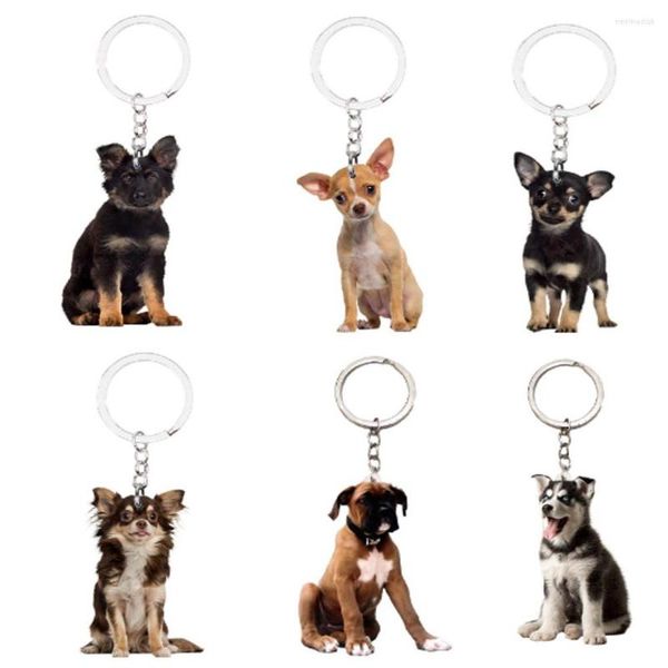 Porte-clés chien 6 pièces/ensemble porte-clés breloques animaux pas 3D Llaveros mignon pour petit ami amis cadeau clé de voiture sur le sac à dos sac à main filles